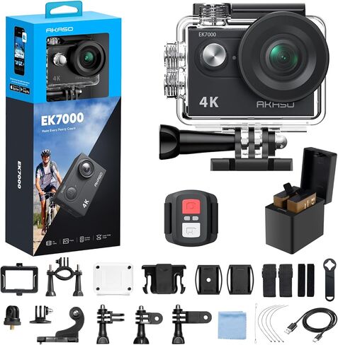 AKASO EK7000 4K30fps Action Camera - 131ft Waterproof Camera with EIS 4X Zoom Remote Control Ultra HD 20MP Underwater Camera with Accessories Kit in Kuwait