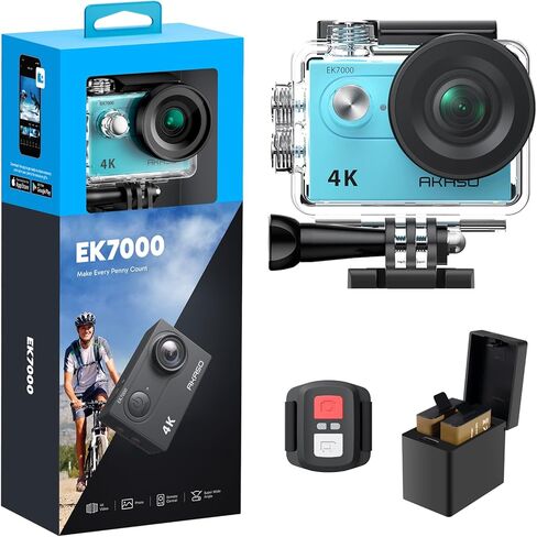 كاميرا أكشن AKASO EK7000 4K30fps - كاميرا مقاومة للماء بطول 131 قدمًا مع EIS 4X Zoom وجهاز تحكم عن بعد فائق الدقة 20 ميجابكسل تحت الماء مع مجموعة ملحقات in Saudi Arabia
