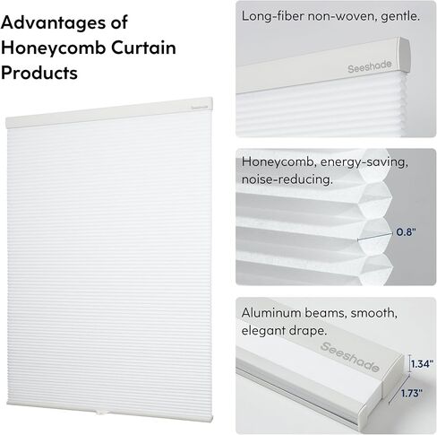 ستائر خلوية لاسلكية من الأعلى إلى الأسفل على شكل قرص العسل، ظلال النوافذ مع عزل حراري، سهلة التركيب بحجم مخصص للمنزل والمكتب، أبيض 48 بوصة عرض × 72 بوصة ارتفاع in Kuwait