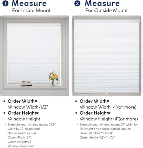 ستائر خلوية لاسلكية من الأعلى إلى الأسفل على شكل قرص العسل، ظلال النوافذ مع عزل حراري، سهلة التركيب بحجم مخصص للمنزل والمكتب، أبيض 48 بوصة عرض × 72 بوصة ارتفاع in Kuwait