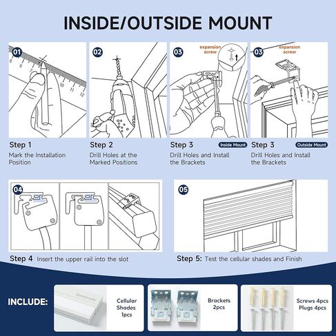 ستائر خلوية لاسلكية من الأعلى إلى الأسفل على شكل قرص العسل، ظلال النوافذ مع عزل حراري، سهلة التركيب بحجم مخصص للمنزل والمكتب، أبيض 48 بوصة عرض × 72 بوصة ارتفاع in Kuwait