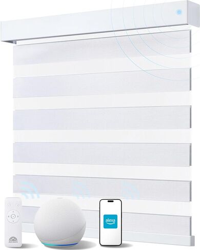 Smart Zebra Blinds for Windows, Alexa Motorized Blinds with Remote Control, Automatic Electric Power Zebra Shades for Indoor Windows (23" W x 72" H, White) in Kuwait