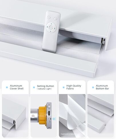 Smart Zebra Blinds for Windows, Alexa Motorized Blinds with Remote Control, Automatic Electric Power Zebra Shades for Indoor Windows (23" W x 72" H, White) in Kuwait