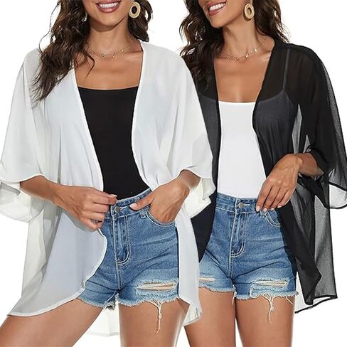 سترة كيمونو كيمونو من قطعتين من Olrain من الشيفون الشفاف لتغطية 3/4 كم مفتوحة من الأمام للشاطئ للنساء 2026 in Kuwait