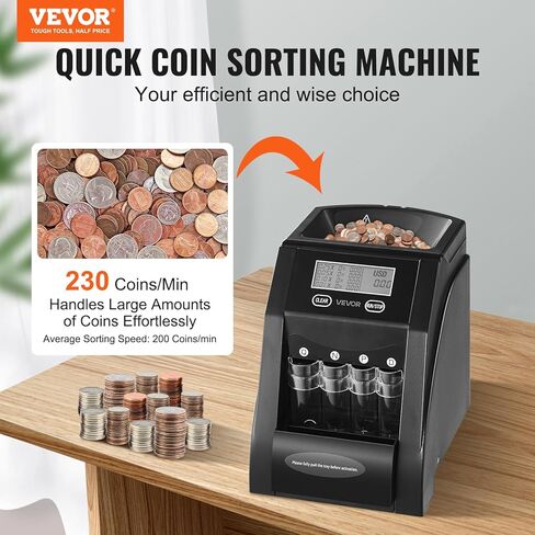 فارز العملات المعدنية VEVOR USD، آلة عداد العملات المعدنية لـ 1 ¢ 5 ¢ 10 ¢ 25 عملات معدنية، شاشة عرض LCD، آلة فرز العملات المعدنية وتغليفها مع أنابيب وصينية عملات معدنية أكثر سمكًا، تحمل ما يصل إلى 200 عملة معدنية in Saudi Arabia