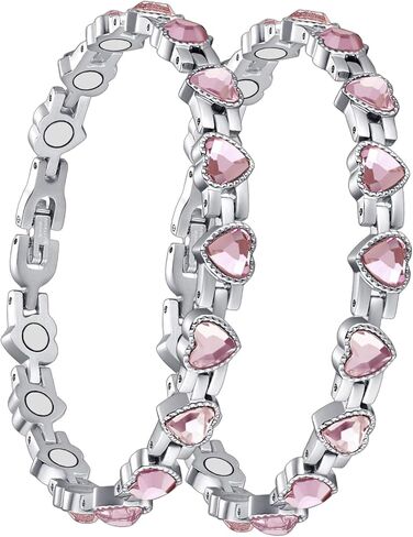 Copper Brecelet for Women, 99.99% Solid Pure Megneetic Bangle Arthritis, Effective Neodymium Lympunclog, Titanium Steel Wirstbband, Natural Unique Gemstone, Adjustable, 2 PCS, Pink Crystal in Saudi Arabia