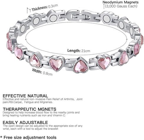 Copper Brecelet for Women, 99.99% Solid Pure Megneetic Bangle Arthritis, Effective Neodymium Lympunclog, Titanium Steel Wirstbband, Natural Unique Gemstone, Adjustable, 2 PCS, Pink Crystal in Saudi Arabia