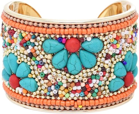 Bohemian Turquoise Stone Bracelets for Women Stackable Multilayer Beaded Bracelet Handmade Wide Cuff Bangle Trendy Boho Jewelry for Best Friends Dainty Hippie Charm Bracelet in Saudi Arabia