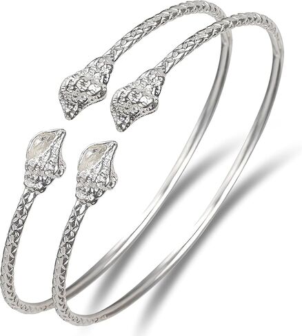 Better Jewelry Shell Ends West Indian Bangles .925 Sterling Silver 28.0 Grams, 1 pair, made in the USA in Kuwait