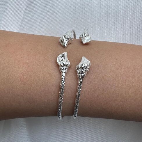 Better Jewelry Shell Ends West Indian Bangles .925 Sterling Silver 28.0 Grams, 1 pair, made in the USA in Kuwait