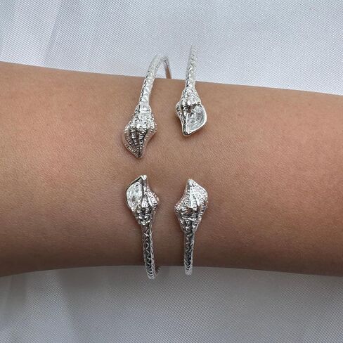 Better Jewelry Shell Ends West Indian Bangles .925 Sterling Silver 28.0 Grams, 1 pair, made in the USA in Kuwait