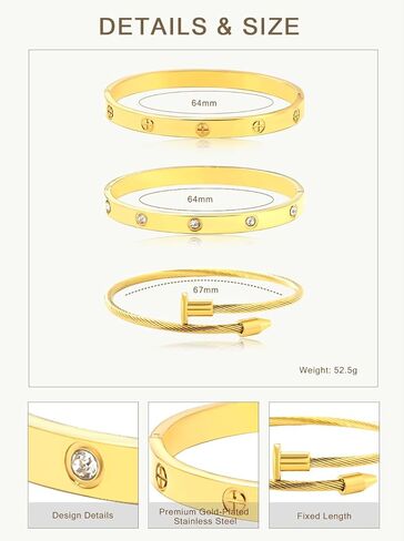 3-Piece Gold Bracelet Set for Women, Titanium Steel Layered Stackable Bangle Bracelets Chain, Dainty Jewelry Gift Set for Her in Saudi Arabia
