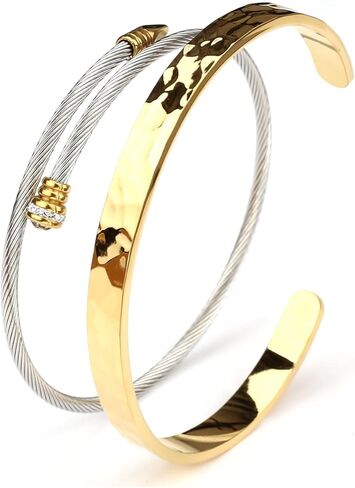 Stackable Bracelet Nail Love Bangle Bracelets Set for Women 18K Gold Plated Bangles Cubic Zirconia Classic Stainless Steel Jewelry Gift for Her in Saudi Arabia