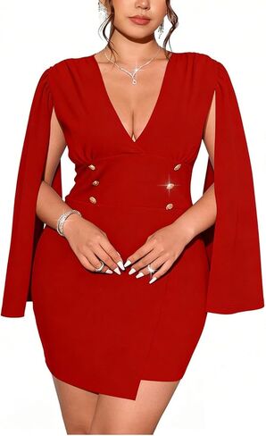 Women's Sexy V Neck Cape Blazer Split Sleeve Elegant Business Casual Blazer Mini Dress in Saudi Arabia