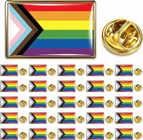 HAFILO 12/25/50/100/200 pieces Small rectangle Inclusive Progress Pride Pins Rainbow Gay Flag LGBTQ Progressive flag Lapel Pin pride badge for Clothes Backpack Hat Souvenir gift Bulk in Kuwait