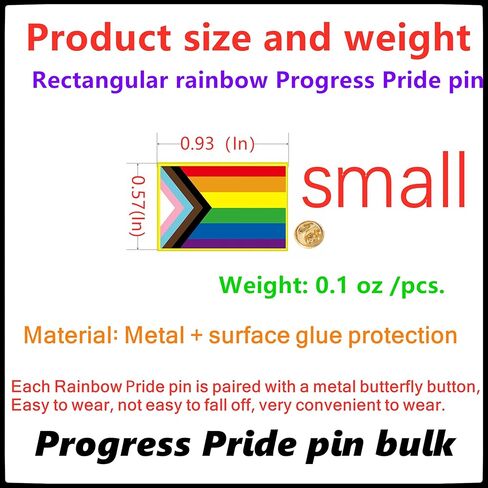 HAFILO 12/25/50/100/200 pieces Small rectangle Inclusive Progress Pride Pins Rainbow Gay Flag LGBTQ Progressive flag Lapel Pin pride badge for Clothes Backpack Hat Souvenir gift Bulk in Kuwait