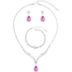 مجموعة مجوهرات الزفاف للسيدات من QLLYHLH، قلادة مطلية بالفضة لوصيفات العروس وأقراط متدلية وسوار من الكريستال النمساوي للعرائس ووصيفات العروس والحفلات التنكرية in Kuwait