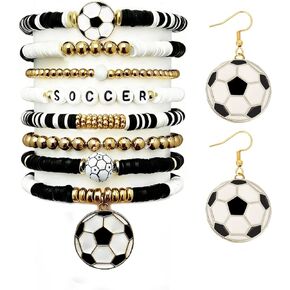 Soccer Bracelet Earrings for Soccer Mom Sports Beaded Stretch Bracelet for Game Day Fan Outfits Jewelry Soccer Party Favors Accessories in Saudi Arabia