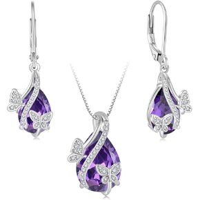 Butterfly Jewelry Set for Women 925 Sterling Silver Amethyst Necklace Earrings February Birthstone Gifts for Her in Kuwait