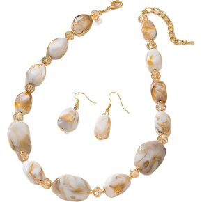 Long Pearl Necklaces for Women Chunky Beaded Boho Necklace Irregular Natural Stone Earring and Necklace Set in Kuwait