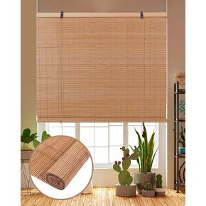 FoundGo Retro Bamboo Blinds 30 "W x 64" H الخيزران الروماني ظلال تصفية الضوء نشمر الستائر العمياء لمداخل النوافذ في الأماكن المغلقة في الهواء الطلق البني in Kuwait
