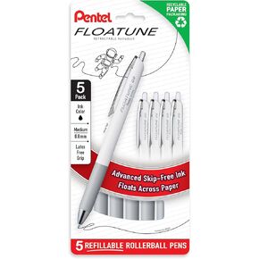 كرة دوارة قابلة للسحب من Pentel Floatune، نقطة متوسطة 0.8 مم، حبر أسود، 5 عبوات (BY208PF5A) in Kuwait