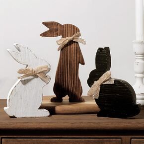Rustic Wooden Bunny Table Centerpiece Signs, Farmhouse Tiered Tray Decor - 3pcs Vintage Easter Gifts in Kuwait