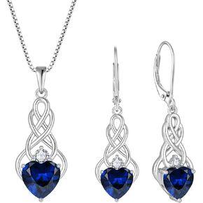 FJ Infinity Celtic Knot Jewelry Set for Women 925 Sterling Silver Sapphire Necklace and Earrings Set September Birthstone Jewelry Gifts in Kuwait