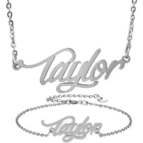 Personalized Name Necklace + Name Bracelet Sets for Women Nameplate Pendant Gift -Taylor Silver Set in Saudi Arabia
