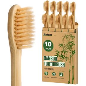 فرش أسنان من الخيزران للبالغين، 10 قطع من فرش الأسنان الخشبية القابلة للتحلل البيولوجي، فرشاة أسنان خشبية ذات شعيرات ناعمة طبيعية خالية من مادة BPA، صديقة للبيئة، قابلة للتحلل ومستدامة in Kuwait