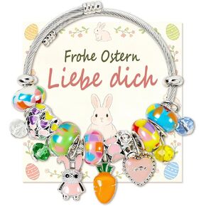 هدية سوار عيد الفصح السعيد من AULEEP، سوار ساحر على شكل أرنب عيد الفصح قابل للتعديل مع بطاقة تهنئة، حشو سلة عيد الفصح على شكل قلب ملون لطيف، هدايا مجوهرات رائعة للنساء والفتيات in Kuwait