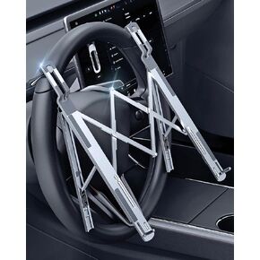 Steering Wheel Laptop Holder for Car SUV Pickup Truck Tesla Vehicle Workstation, Adjustable Foldable Portable iPad Tablet Laptop Stand for Desk, Tiktok Car Travel Essentials 2026 -Silver in Kuwait
