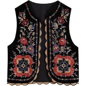 Women Vintage Embroidered Floral Tank Vest Y2k Sleeveless V Neck Cardigan Tops Retro Cropped Open Front Street Gilet in Kuwait
