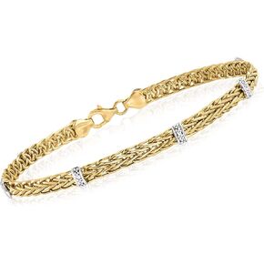 Ross-Simons 14kt Yellow Gold Wheat-Chain Bracelet With Diamonds in Kuwait