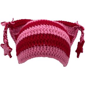 Cat Ear Beanie Hat Star Hat Cute Winter Hats for Women Crochet Fox Ear Striped Wool Knitted Hat in Saudi Arabia