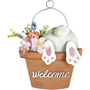Easter Decorations for Home Welcome Bunny Decor Easter Table Decoration Wooden Farmhouse Spring Door Sign Rustic Rabbit Wall Hanging Signs Gifts Tiered Tray Centerpieces Kitchen Shelf Party in Saudi Arabia