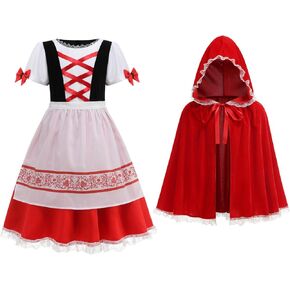 Little Red Riding Hood Costume for Girls Fancy Dress Up with Velvet Cape Cloak Halloween Christmas Cosplay Outfits in Kuwait