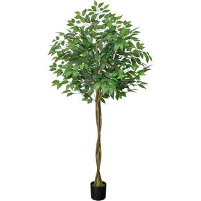 Artificial Ficus Tree with 3 Natural Curved Trunks, 4FT Tall Faux Ficus Tree in Sturdy Plastic Nursery Pot, Faux Plant for Office Home Living Room Farmhouse, Indoor Outdoor Decor in Saudi Arabia