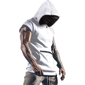 Mens Workout Sport Tank Tops Hoodies Sleeveless Muscle Gym Shirt Pocket in Kuwait