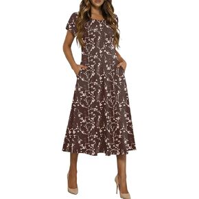 HOTOUCH Summer Dresses for Women 2026 Casual Midi Dress Petal Short Sleeve A Line Dress Pleated Flare Sundress in Kuwait