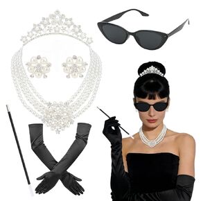 طافوا 20s إكسسوارات للنساء أزياء الهالوين أودري هيبورن 1920s إكسسوارات نظارات شمسية كلاسيكية مشط قلادة أقراط in Kuwait