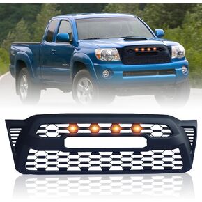 Front Grille for 2016-2023 Tacoma SR, SR5, TRD Off-Road, TRD Sport Extended Cab & Crew Cab, Front Mesh Hollow Bumper Grill with 4 Amber Led Lights Accessories, Matte Black in Kuwait
