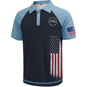 KUYIGO Men Graphic Polo Shirts American Patriotic Raglan Golf Polos for Men in Kuwait