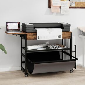 Wide Format Printer Stand with Laptop Station, Plotter Workbench Table with Pull-out Drafting Storage, Roll Paper Holder, Accessory Drawer & Adjustable Shelf for Plotters/Cutting Machines (White) in Kuwait
