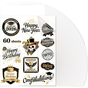 Joyclub Sublimation Sticker Paper, 60 Sheets 8.5x11 Glossy Transparent Waterproof Sticker Paper Vinyl for Sublimation Inkjet Printer and Heat Press, High Clarity for Mugs and Labels in Kuwait