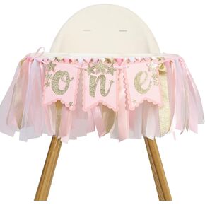 Glitter Star One Birthday Highchair Banner - Little Princess First Party Decorations, Sweet One Birthday Decorations, Twinkle Twinkle Little Star Garland, Pink Girl 1st Photo Prop Cake Smash in Kuwait