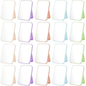 20 Pcs Spa Party Mirrors for Women, Makeup Mirrors with Foldable Stand, Tabletop Vanity Mirrors Bulk, Slumber Birthday Party Favors, Sleepover Accessories and Gifts (Purple Green Pink Blue Beige) in Kuwait