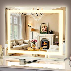 FENCHILIN مرآة فانيتي مع أضواء، 22 بوصة × 19 بوصة بإضاءة خلفية + شريط LED بإضاءة أمامية لمكياج هوليوود مع 3 أوضاع ألوان تعمل باللمس الذكي لغرفة الملابس وغرفة النوم باللون الأبيض in Kuwait