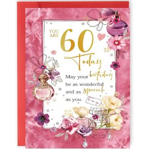 YiKaLus Unique 60th Birthday Card Gifts for Women,Happy 60 Year Old Birthday Decorations for Her，Perfume and Flower Card in Kuwait