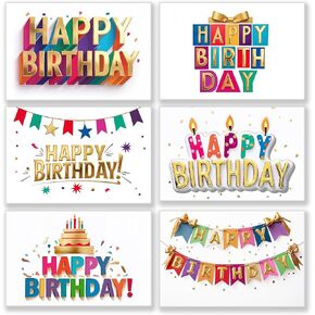 150 Happy Birthday Cards Bulk, Gold Foil Printing with Envelopes and Stickers - 6 Designs Greeting Notes with Messages Inside for Office, Employees,Business, Personal 4x6 Inch in Kuwait
